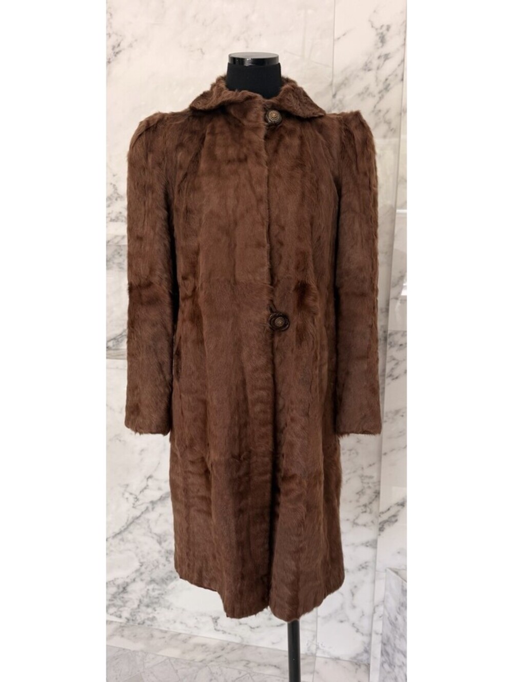 Vintage Normart’s Furs Fresno Genuine Brown Fur Long Coat Women’s Retro